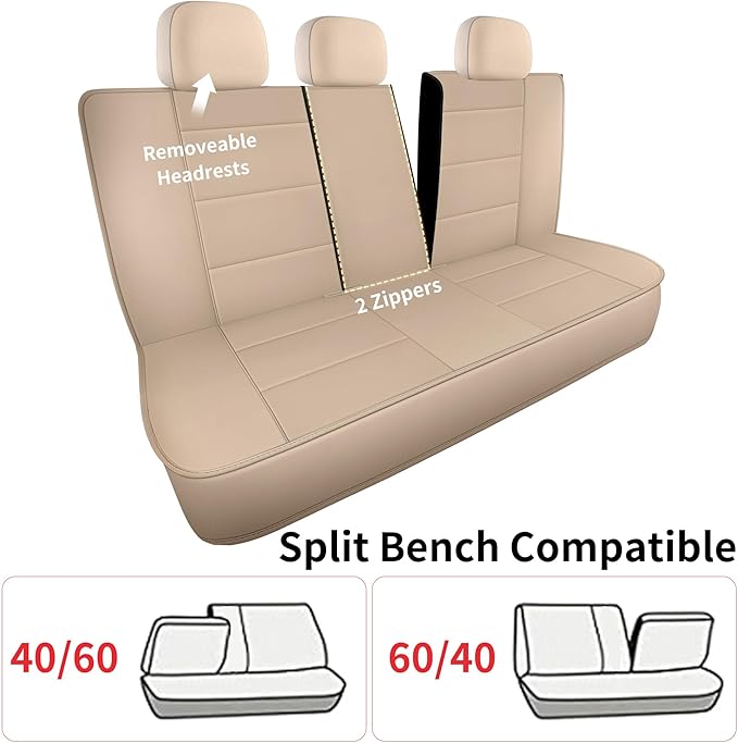 Car Seat Covers, Quilting Leather Seat Covers Full Set, Waterproof Faux Leather Automotive Seat Covers for Cars, Universal Ca