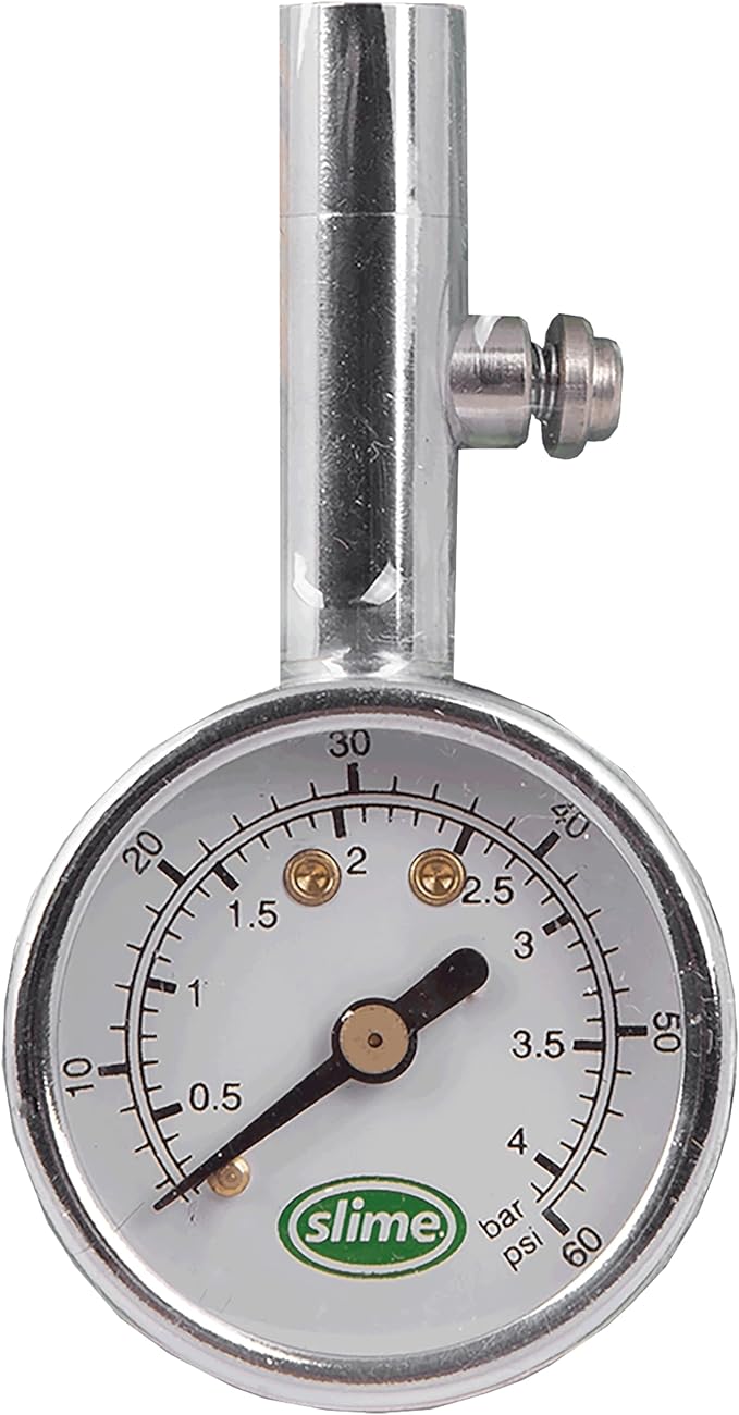 Slime 20048 Dial Gauge, Analogue, Mini, 5-60 psi with Bleeder Valve
