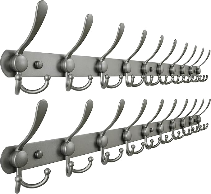 Dseap Coat Rack Wall Mount - 38” Long 10-Tri-Hooks Heavy Duty Coat Hanger Rail Wall Hooks for Hanging Coats Hats Clothing Clo