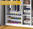 White Shoe Rack Organizer for Closet, 2-Tier Expandable Shoe Shelf, Stackable Iron Wood Combination Small Shoe Racks Shelves 