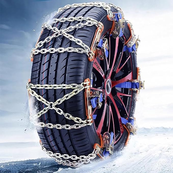 Snow Chains, Snow Tire Chains for Car SUV Pickup Trucks, Adjustable Universal Emergency Thickening Anti-skid Traction Chains,