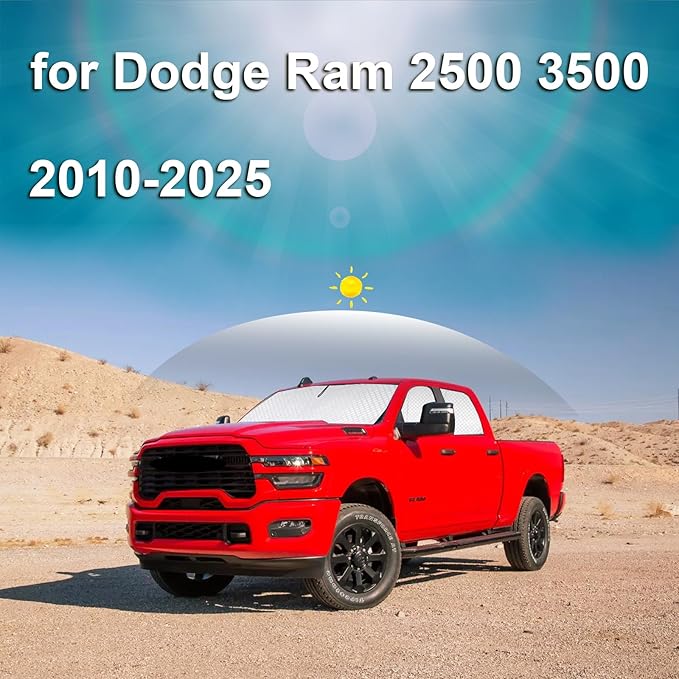 KMF 6pcs Thicken Sun Shades for Dodge Ram 2500 3500 Accessories 2010-2025, Custom Fit Full Car Window Covers Sunshade for Windshield Side Rear, UV Block Privacy for Camping Outdoor