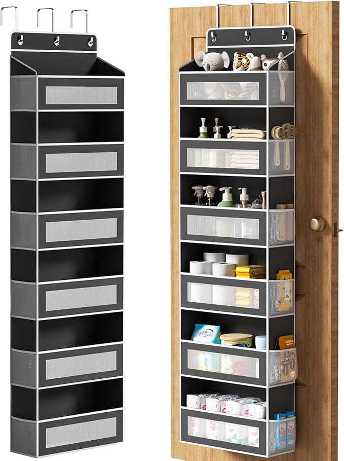 Over The Door Organizer with 6 Large Pockets, Over the Door Storage 12 Side Pockets, Hanging Door Organzier 44 lb Load Behind