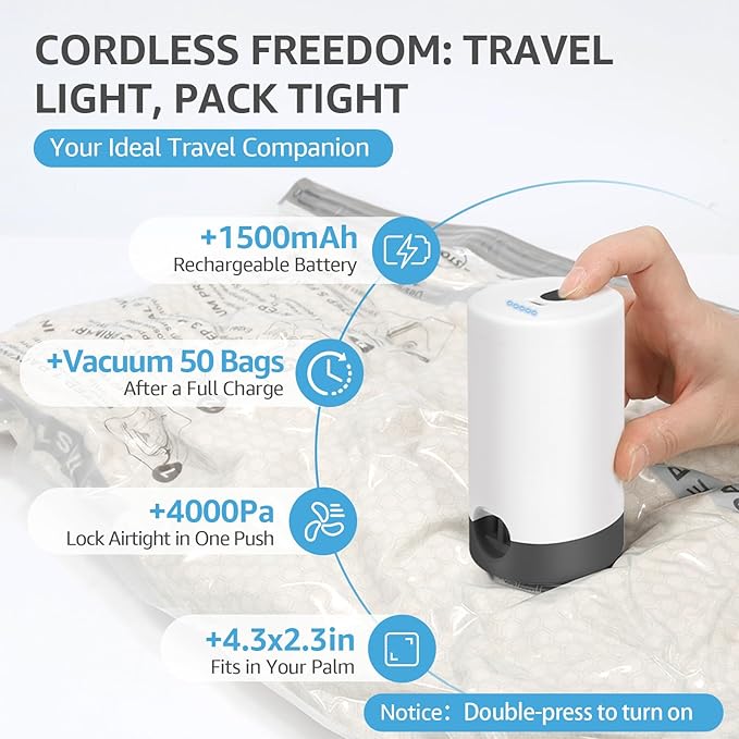 6 Packs Vacuum Bags for Travel with Rechargeable Pump, 3 Sizes Vacuum Seal Bags for Clothing, Compression Vacuum Travel Bags 
