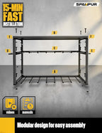 Spampur Power Tool Organizer, 8 Drill Holders Wall Mount, 3 Layer Heavy Duty Metal Storage for Garage Organization, Tools Sto