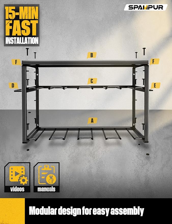 Spampur Power Tool Organizer, 8 Drill Holders Wall Mount, 3 Layer Heavy Duty Metal Storage for Garage Organization, Tools Sto