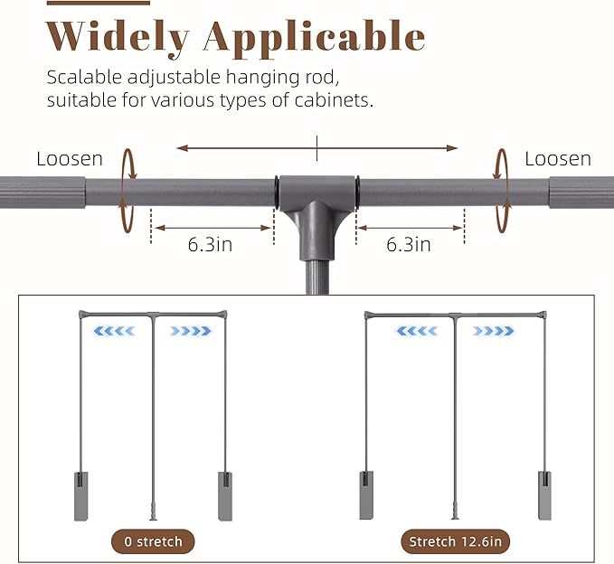 Nisorpa Pull Down Closet Rod, Adjustable 35-47 Inch Aluminium Soft-Close Wardrobe Lift Rail Organizer for Hanging Clothes, Tw