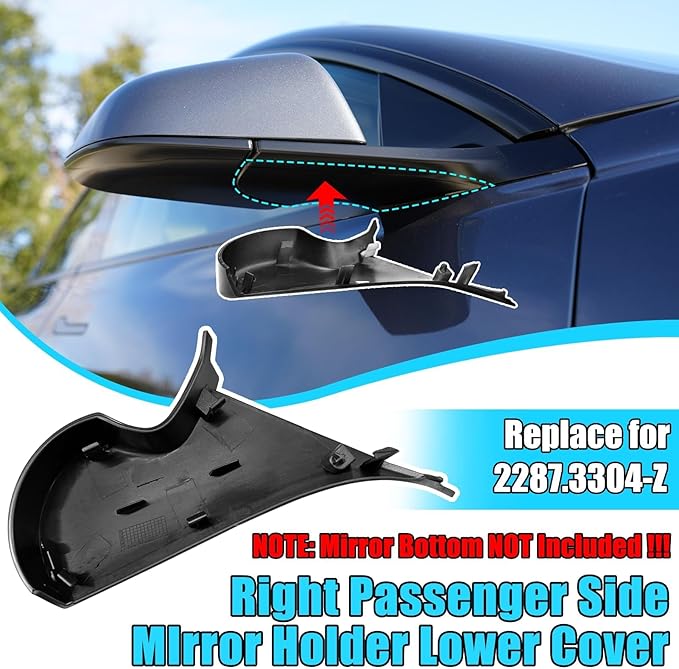 Jaronx Compatible with Tesla Model 3 Mirror Holder Lower Cover 2017-2025, Right Passenger Side Rearview Mirror Bracket Bottom Base Cover Replacement for Tesla Model 3 Accessories 2287.3304-Z