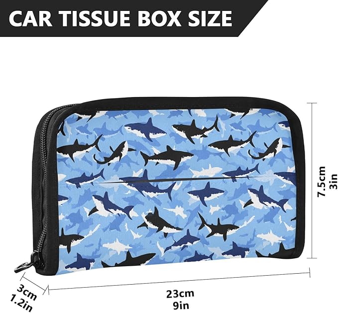 Car Tissue Holder Car Visor Organizer Tissue Box Holder for Car Sun Visor Organizer with Car Vehicle Accessories Essentials Interior for Women Men Marine Sky Blue Shark