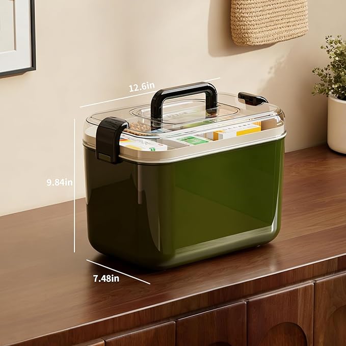 2 Tiers Medicine Organizer - Portable Medicine Storage Box with Handle, Large Capacity Plastic Medical Cabinet, Multipurpose 