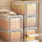 byg 56L Closet Organizer Storage Bin Waterproof Ttansparent Storage Bins Stackable Foldable Steel Frame storage Boxes for Com