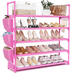 VILICK Shoe Rack for Closet Shoe Organizer Space Saver Storage for 20-25 Pair Shoe Shelf with Hook and Side Pocket Free Stand