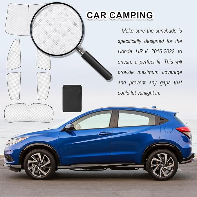 KMF 6pcs Thicken Sun Shades for Honda HR-V 2016-2022 Accessories (LX, EX, EX-L, Sport, Touring), HRV Sunshade Full Car Window Covers for Windshield Side Rear, UV Block and Blackout for Camping Outdoor