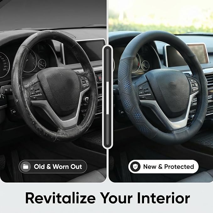 Leather Steering Wheel Cover for Chevy Silverado 1500 2500 3500, for GMC Sierra 1500 2500 3500, for Toyota RAV4 Corolla Camry