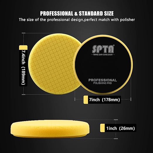 Yellow T80 High-Cut Foam Polishing Pad, SPTA 1Pc 7.5 Inch Face for 7 Inch 180mm Backing Plate Compound Buffing Sponge Pads for Car Buffer Polisher Compounding, Polishing and Waxing - FPTSS7Y