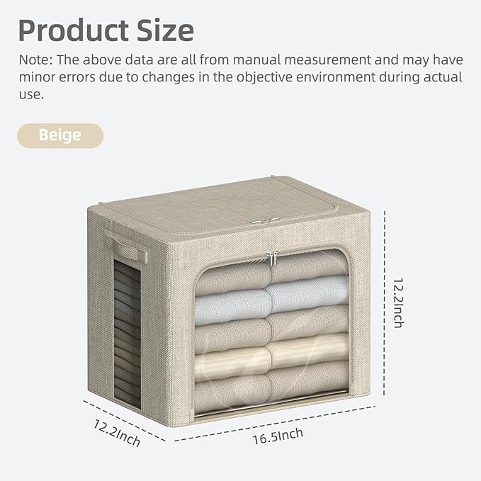 FHSQX 6 Pack Clothes Storage Bins with Metal Frame- Foldable Storage Bins for Clothes Linen Fabric Storage Box with Opening C
