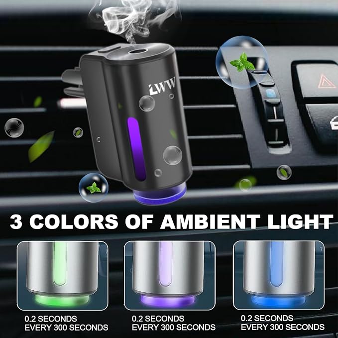 Car Air Freshener Diffuser, Portable Intelligent Car Aroma Diffuser with 3 Adjustable Modes, Rechargeable Car Aromatherapy Ma