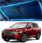 Windshield Sun Shade for Nissan Rogue 2021 2022 2023 2024 2025 2026 – Custom Fit Sun Shield with Mirror Cut‑Out, Blocks Heat & UV, Foldable with Storage Pouch - Nissan Rogue Windshield Sunshade