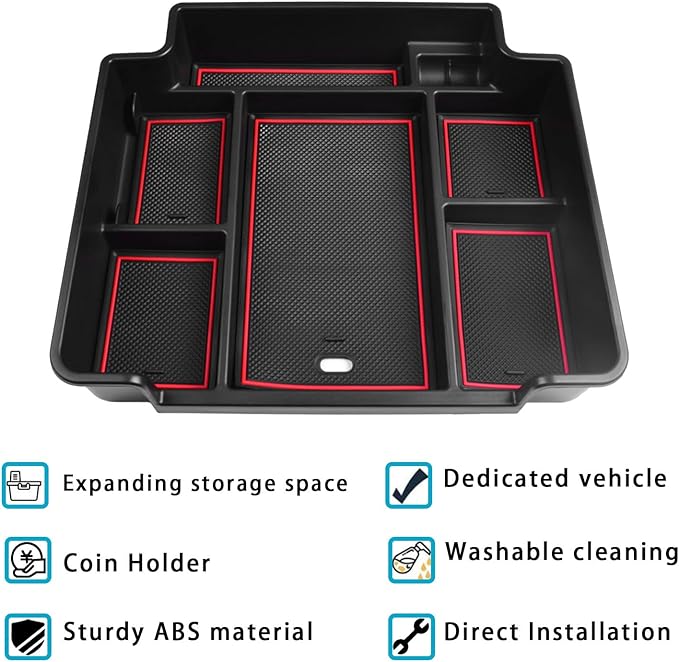 EDBETOS Center Console Organizer Tray for 2021-2026 Chevy Tahoe/Suburban and 21-2024 GMC Yukon Accessories, Fit Standard Console with Charging Socket Only, NOT for Power Sliding Console, Red