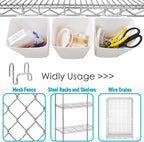 G.CORE Large Grid Wall Bins - 6Pack White Gridwall Accessories Hanging Cups with Back Hooks - Plastic Grid Wall Panels Organi