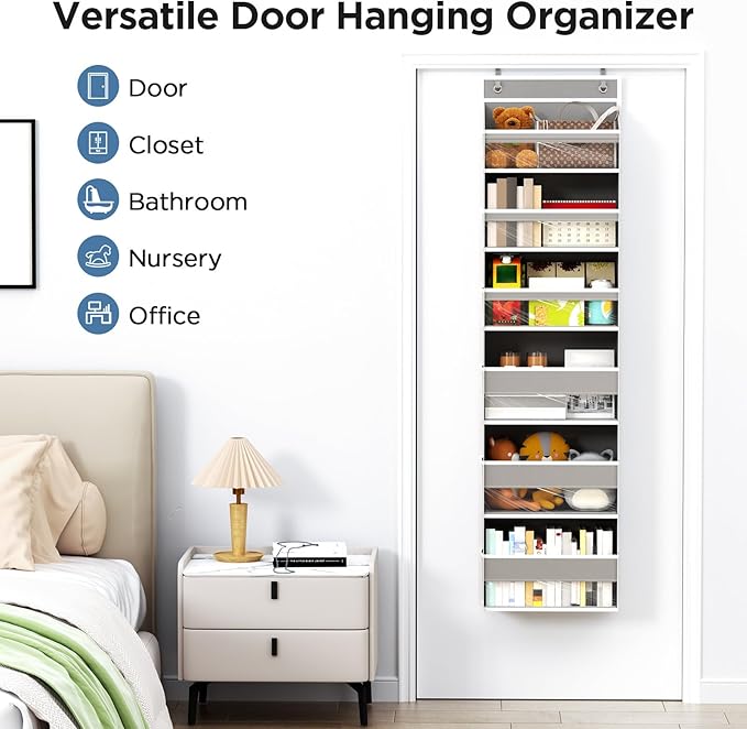 Mefirt Over The Door Organizer, 6 Shelf Door Hanging Organizers with 6 Large Capacity Pockets, Behind Door Storage Hanging Sh