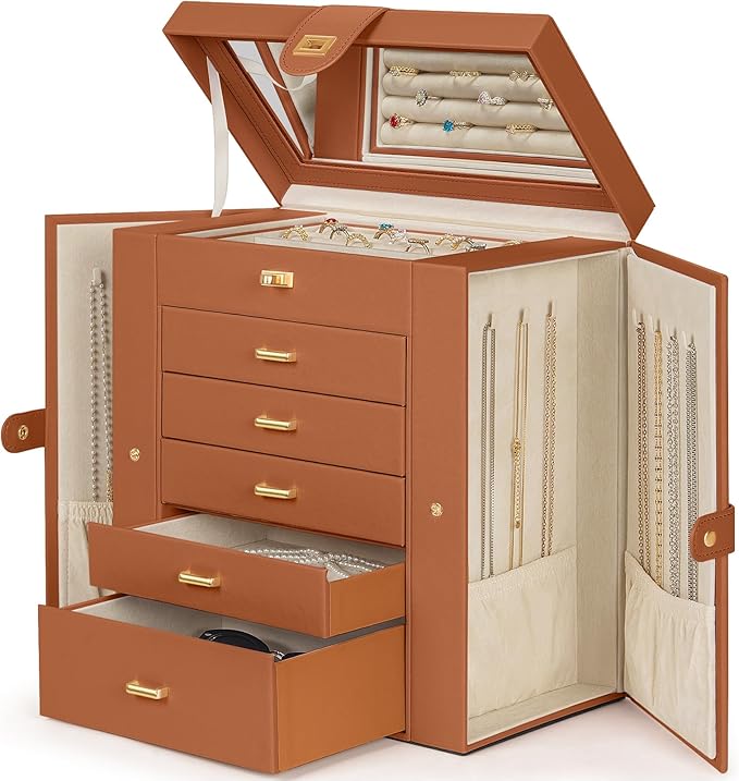 AKOZLIN Huge Jewelry Box Organizer Functional Large Leather Jewelry Storage Case for Women Girls Ring Necklace Earring Bracel