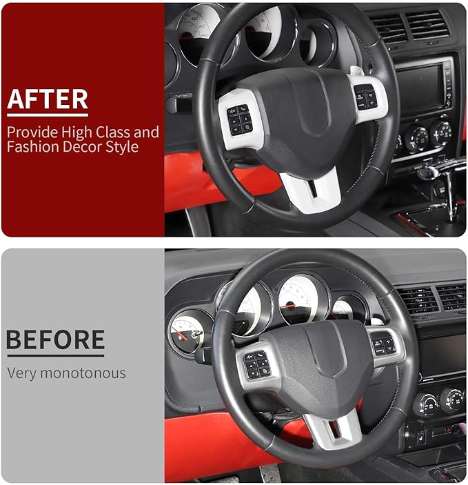 Linskip Steering Wheel Trim Compatible with Dodge Journey 2013-2022 & Charger/Challenger/Durango/Dart 2009-2014, Journey Steering Wheel Cover, Journey Interior Accessories 3Pcs(White)