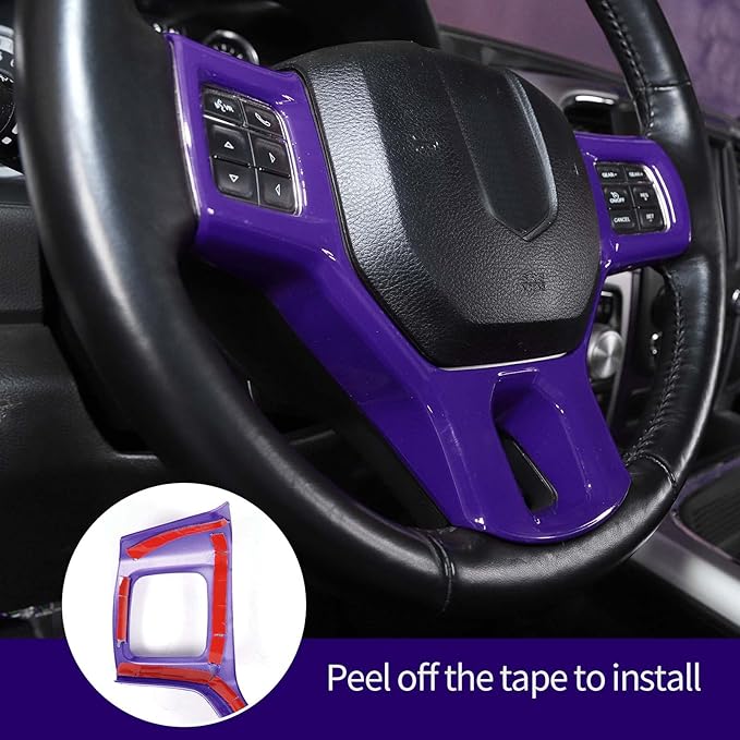 Hoolcar Interior Steering Wheel Cover ABS Trim Compatible with 2010-2017 Dodge RAM Accessories, Purple