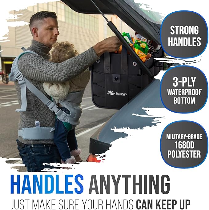 Car Trunk Organizer - Large Collapsible Storage Box with Adjustable Compartments - Heavy-Duty Cargo Organizer for SUV, Truck &
