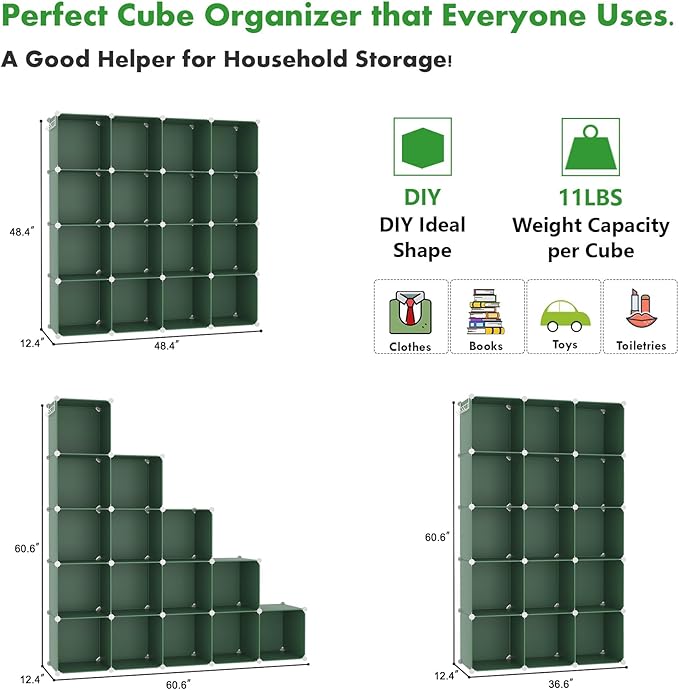 C&AHOME Cube Storage Organizer, 16-Cube Shelves Units, Plastic Storage Cubes, DIY Closet Organizer, Modular Closet Storage Sh