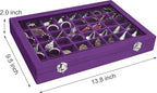 Siveit Velvet Jewelry Tray 48 Grid Jewelry Display Tray Organizer Box with Transparent Lid Rings Earrings Necklaces Pendants 
