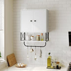 MAHANCRIS Bathroom Wall Cabinet with 2 Door and Adjustable Shelf, Farmhouse Medicine Cabinet with Towel Rack, 3-Tier Wall Mou
