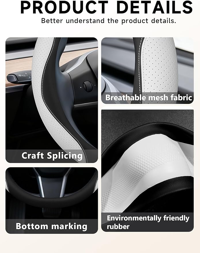 Custom Fit for Tesla Steering Wheel Cover Model 3 (2017-2026) & Model Y (2020-2026), Leather Designed for Tesla Highland/Juni