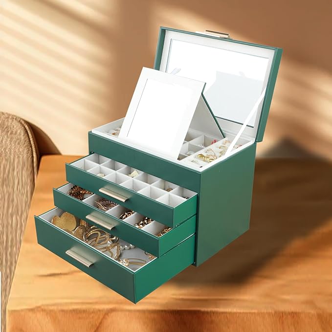 BOOVO Jewelry Boxes for Women, White and Black 6 Layer Large Jewelry Box for Necklace, Bracelet, Earrings, Rings Storage, Jew