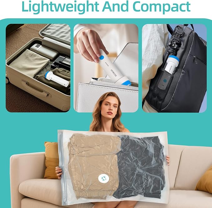Cordless Electric Vacuum Pump for Vacuum Storage Bags Travel Air Pump, Portable USB Rechargeable Seal & Compression Bag Pump 
