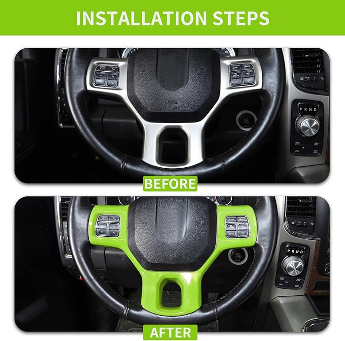 Hoolcar Interior Steering Wheel Cover ABS Trim Compatible with 2010-2017 Dodge RAM Accessories, Light Green