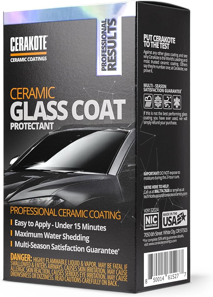 CERAKOTE® Ceramic Glass Coat Protectant - Hydrophobic Automotive Rain Repellant, Long-Lasting and Durable Ceramic Coating, Qu