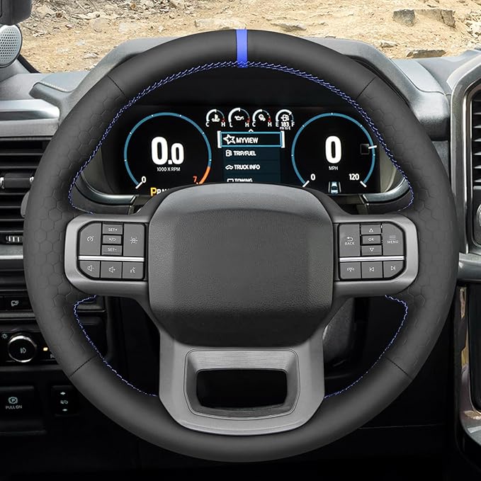 MEWANT Steering Wheel Covers for Ford F-150 2021-2023 / F-150 Lightning 2022-2023 Hand-Stitched F150 Steering Wheel Wrap