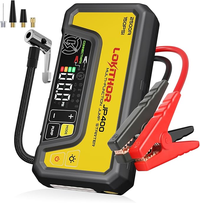 LOKITHOR JP400 Jump Starter with Air Compressor, 2500A 12V Portable Car Battery Booster Pack (8.5L Gas/6.5L Diesel) with