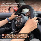 PINCTROT Chenille Leather Steering Wheel Cover, Soft Mottled Colors, Sweat-Proof, Non-Slip Grip, All-Season Comfort, Universa