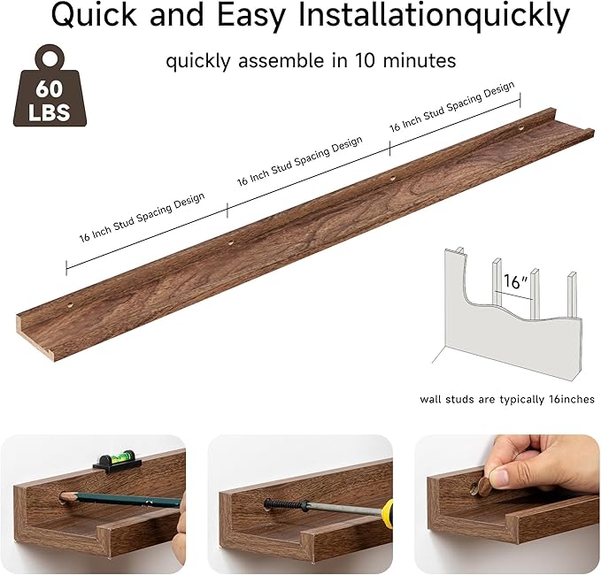 Floating Picture Ledge Shelves for Wall Set of 2, 72 Inches Picture Ledge Shelf with Long Large Nursery Book Shelf for Toys S