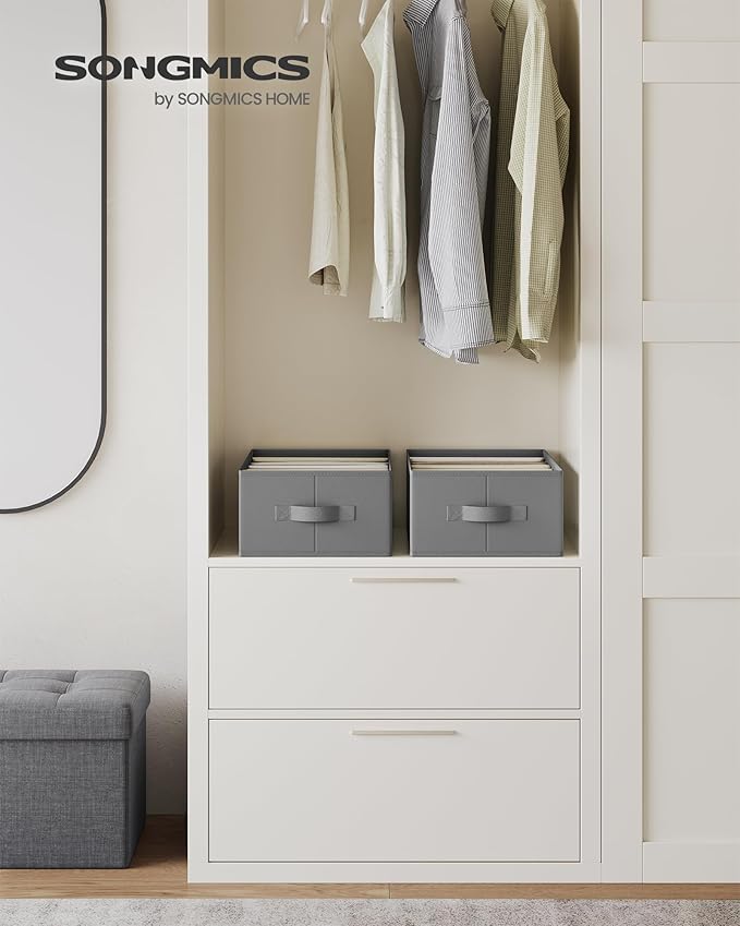 SONGMICS Set of 2 Large Size Wardrobe Clothes Organizers, 6-Compartment Foldable Drawer Organizers with Handles, 16.5 x 11.8 