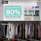 Upgrade 6 Layers Pants Hangers Space Saving, 2Pack Stainless Steel Multifunctional Rack Non Slip S-Type Clothes Jean Hanger C
