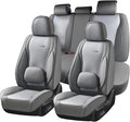Coverado Car Seat Covers Full Set, Gray Seat Covers for Cars, Waterproof Nappa Leather Automotive Seat Covers with Lumbar Hea