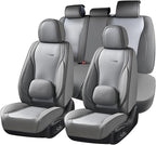 Coverado Car Seat Covers Full Set, Gray Seat Covers for Cars, Waterproof Nappa Leather Automotive Seat Covers with Lumbar Hea
