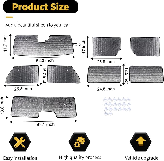 Windshield Sunshade Sun Shade Heat Shield Window Sun Visor Mat for Ford Bronco 4 Door 2021 2022 2023,8PCS