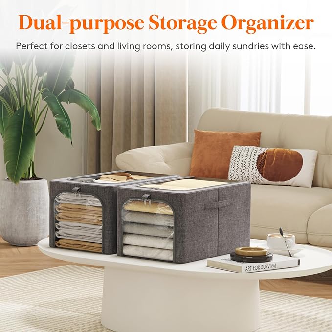 Lifewit Clothes Storage Bins with Metal Frame 4 Pack, Fabric Stackable Storage Bags with Lids, Zipper, Foldable Clost Organiz