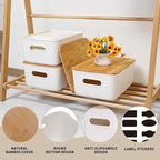 Citylife Storage Bins with Bamboo Lids 16QT Plastic Storage Containers Stackable Organizer Boxes with Handle for Desk Snacks,