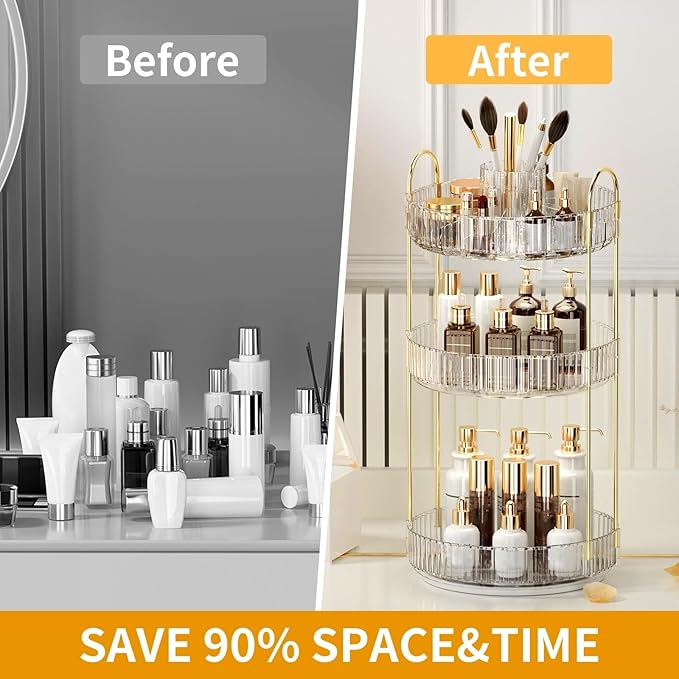 360° Rotating Makeup Organizer, Large-Capacity Skincare Make Up Storage 3 Tier Perfume Organizers Cosmetic Dresser Organizer 