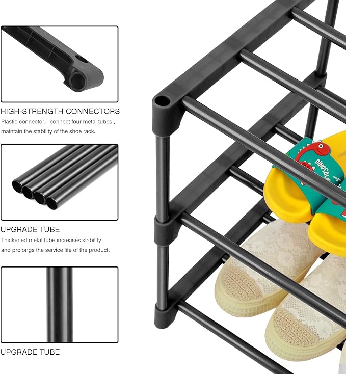 HITHIM 3-Tier Small Shoe Racks, Narrow Shoe Rack for 5-6 Pairs Shoe Storage,Kids Shoe Racks for Small Place,Lightweight Stack